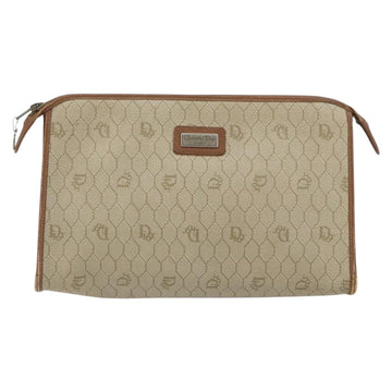 Christian Dior Honeycomb Canvas Clutch Bag PVC Beige Gold Auth 151989 - 0