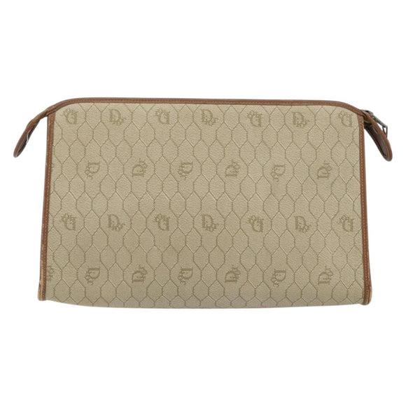 Christian Dior Honeycomb Canvas Clutch Bag PVC Beige Gold Auth 151989