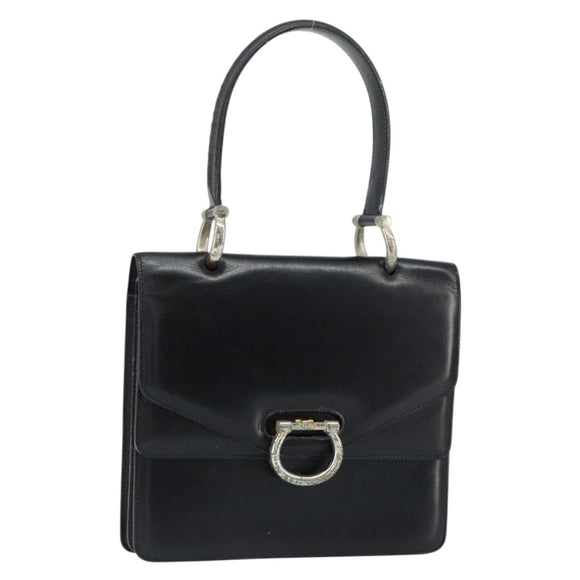 CELINE Hand Bag Leather Black Silver Auth 151991