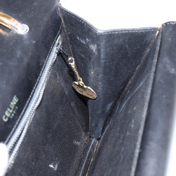CELINE Hand Bag Leather Black Silver Auth 151991