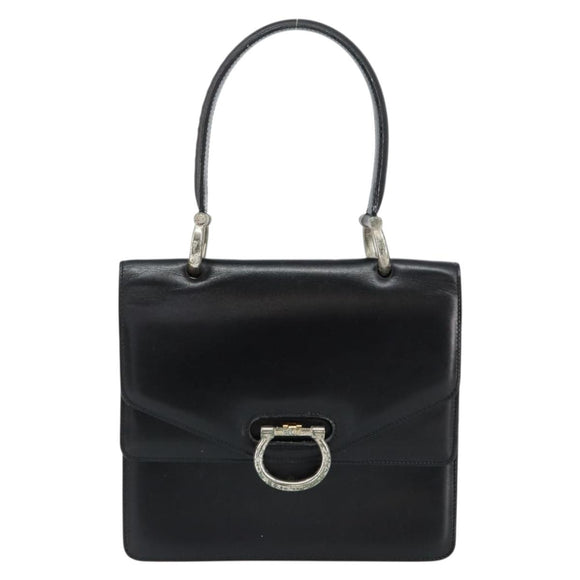 CELINE Hand Bag Leather Black Silver Auth 151991