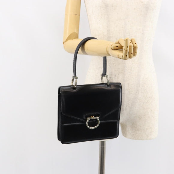 CELINE Hand Bag Leather Black Silver Auth 151991