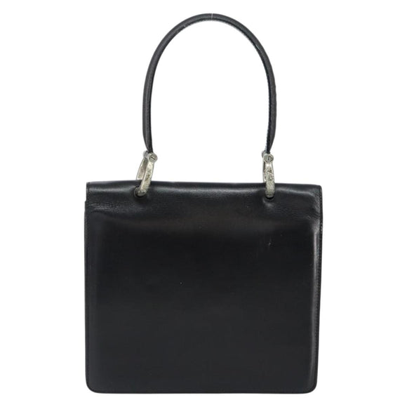 CELINE Hand Bag Leather Black Silver Auth 151991