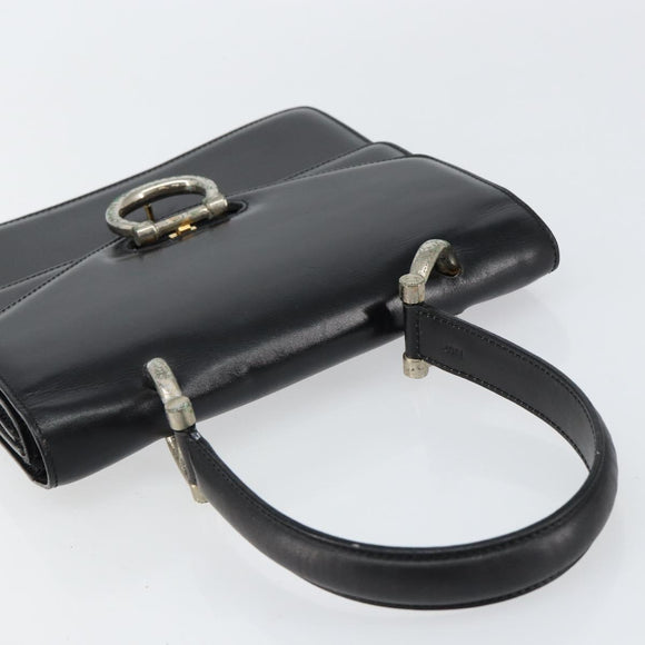CELINE Hand Bag Leather Black Silver Auth 151991