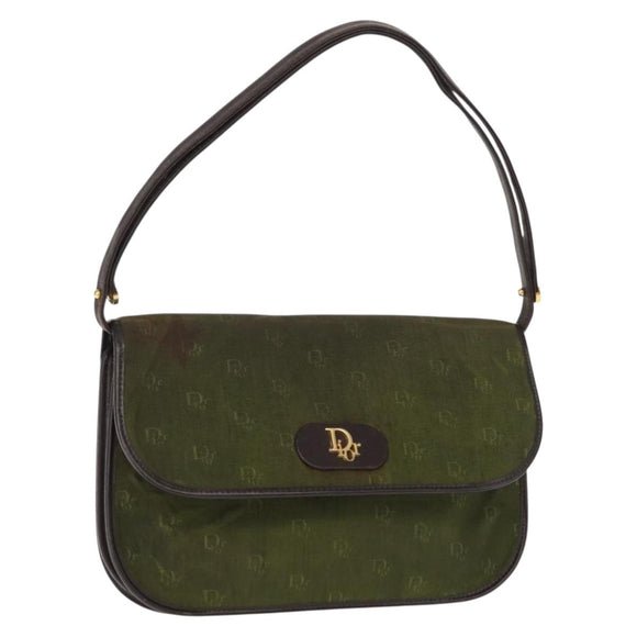 Christian Dior Shoulder Bag Nylon Khaki Gold Auth 151997
