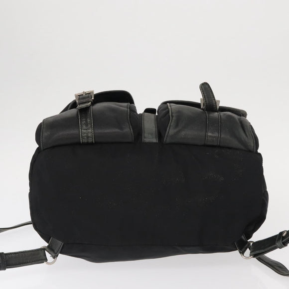 PRADA Backpack Nylon Leather Black Silver Auth 151999