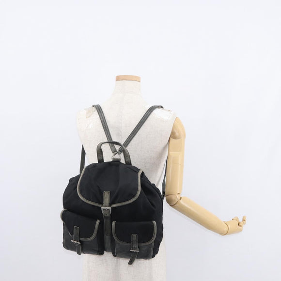 PRADA Backpack Nylon Leather Black Silver Auth 151999