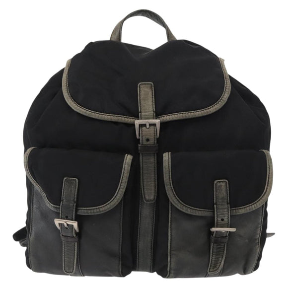 PRADA Backpack Nylon Leather Black Silver Auth 151999