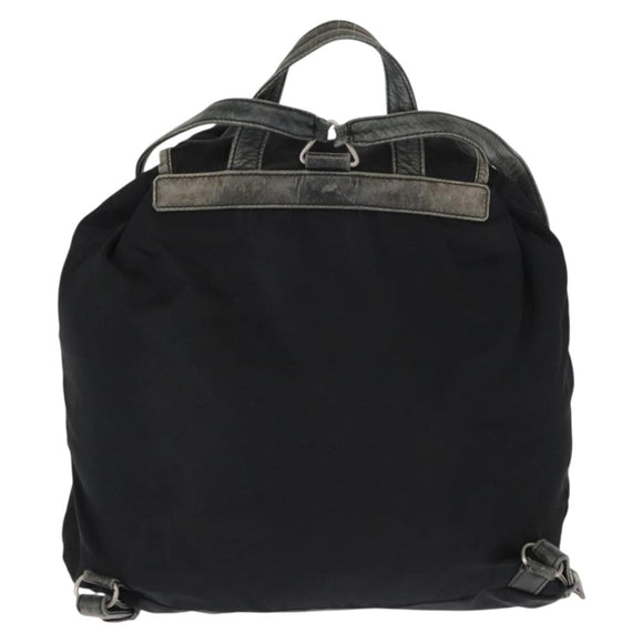 PRADA Backpack Nylon Leather Black Silver Auth 151999