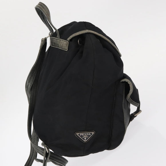 PRADA Backpack Nylon Leather Black Silver Auth 151999