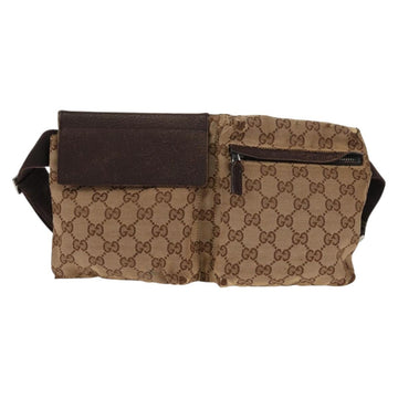 GUCCI GG Canvas Waist Bag Beige Silver 28566 Auth 152001 - 0