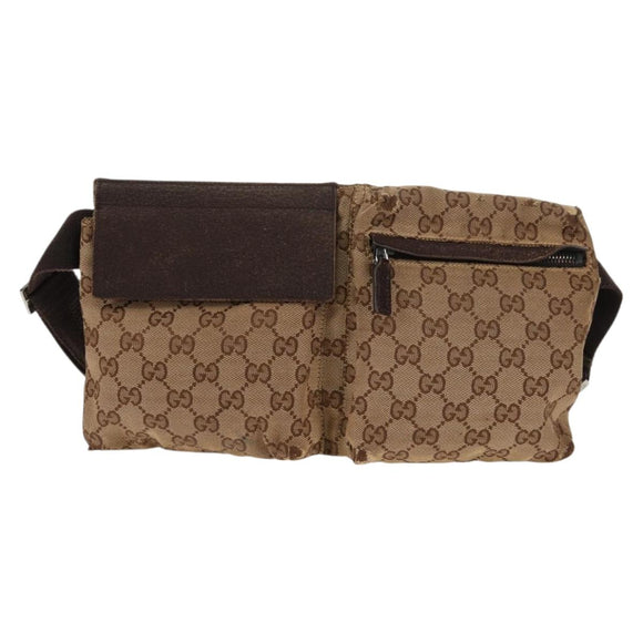 GUCCI GG Canvas Waist Bag Beige Silver 28566 Auth 152001