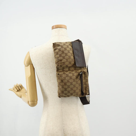 GUCCI GG Canvas Waist Bag Beige Silver 28566 Auth 152001