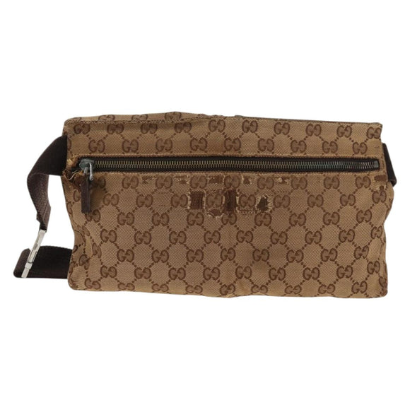 GUCCI GG Canvas Waist Bag Beige Silver 28566 Auth 152001
