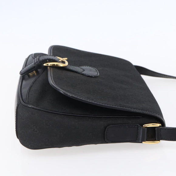 GUCCI GG Canvas Shoulder Bag Black Gold Auth 152003