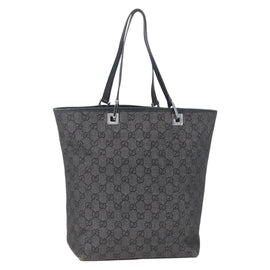 GUCCI GG Canvas Tote Bag Black Silver 31243 Auth 152006