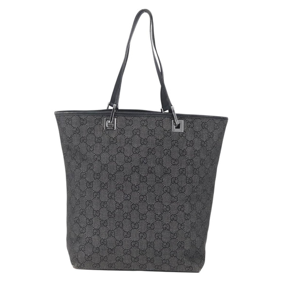 GUCCI GG Canvas Tote Bag Black Silver 31243 Auth 152006