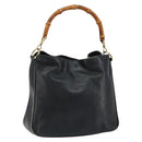 GUCCI Bamboo Hand Bag Leather Black Gold 001 0166 1638 Auth 152010-1