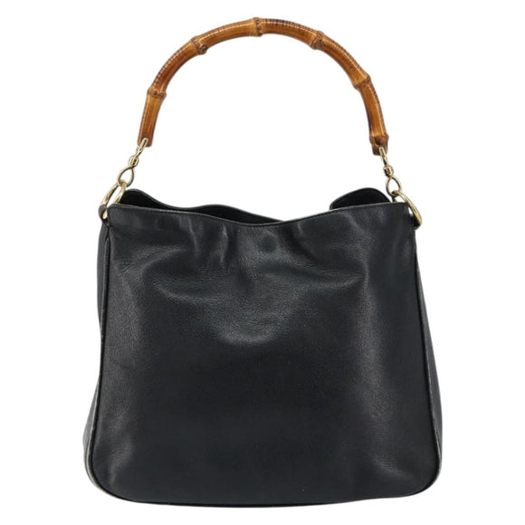 GUCCI Bamboo Hand Bag Leather Black Gold 001 0166 1638 Auth 152010