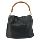 GUCCI Bamboo Hand Bag Leather Black Gold 001 0166 1638 Auth 152010-2