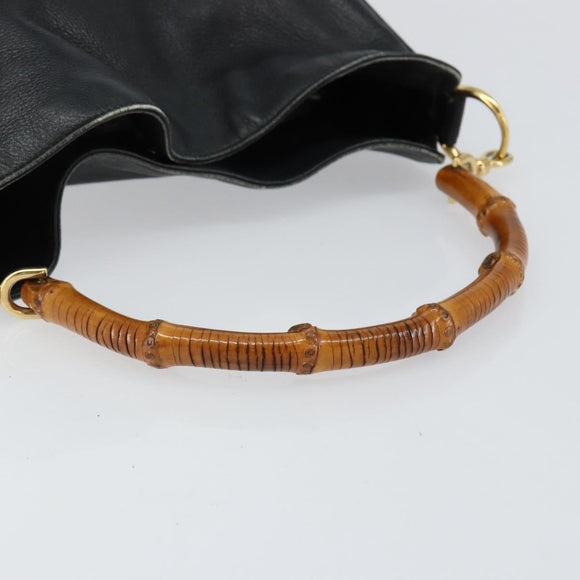 GUCCI Bamboo Hand Bag Leather Black Gold 001 0166 1638 Auth 152010