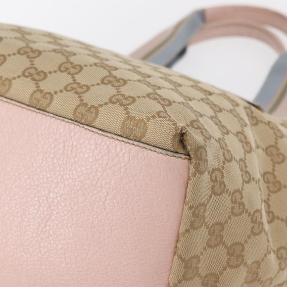 GUCCI GG Canvas Sherry Line Tote Bag Beige Pink 131230 Auth 152017