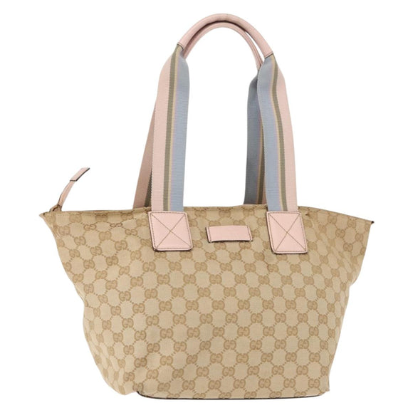 GUCCI GG Canvas Sherry Line Tote Bag Beige Pink 131230 Auth 152017