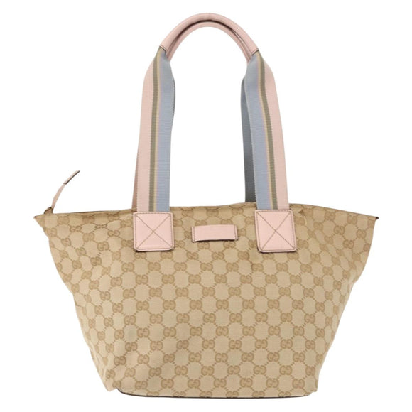 GUCCI GG Canvas Sherry Line Tote Bag Beige Pink 131230 Auth 152017