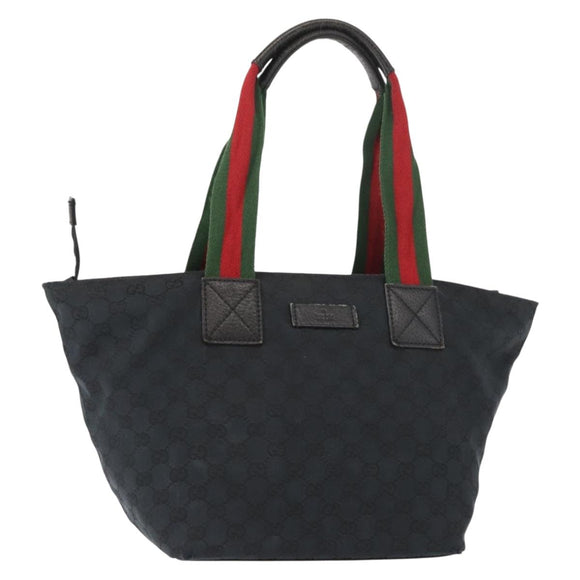 GUCCI GG Canvas Web Sherry Line Tote Bag Black Red 131230 Auth 152018