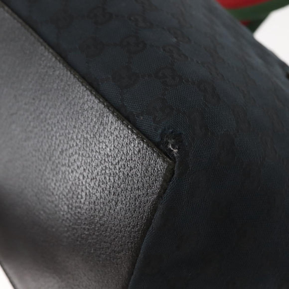 GUCCI GG Canvas Web Sherry Line Tote Bag Black Red 131230 Auth 152018