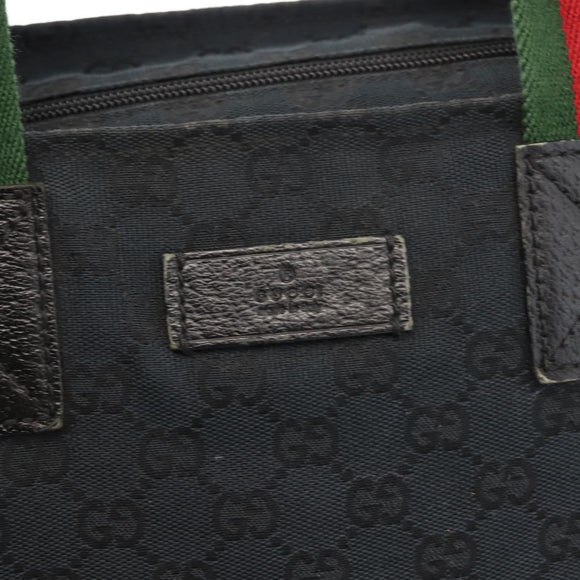 GUCCI GG Canvas Web Sherry Line Tote Bag Black Red 131230 Auth 152018