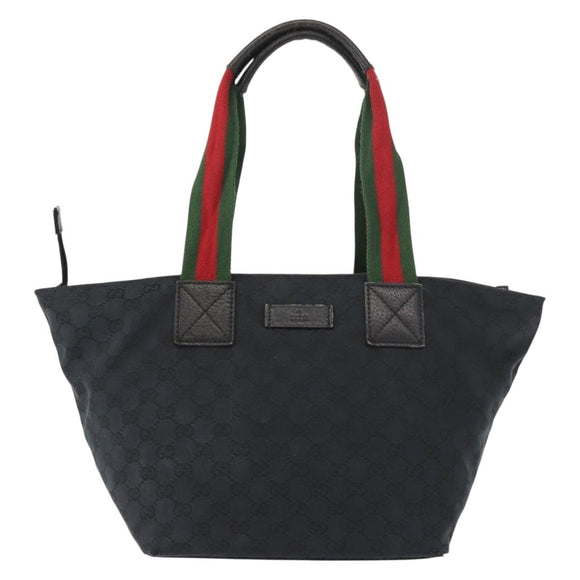 GUCCI GG Canvas Web Sherry Line Tote Bag Black Red 131230 Auth 152018