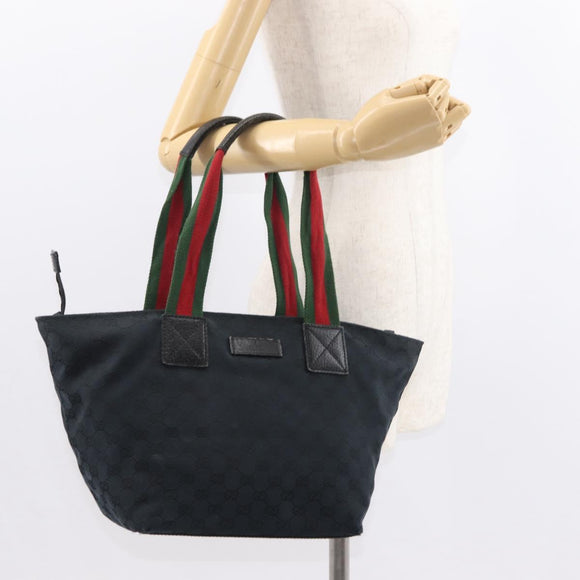 GUCCI GG Canvas Web Sherry Line Tote Bag Black Red 131230 Auth 152018