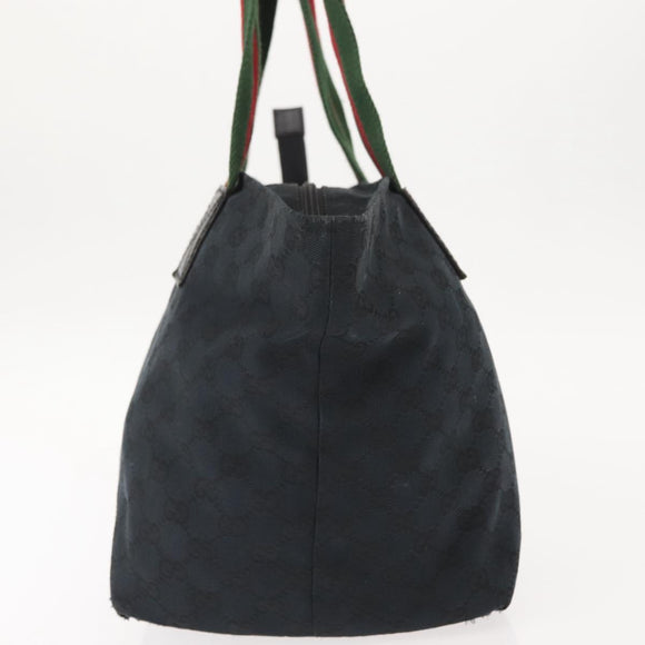 GUCCI GG Canvas Web Sherry Line Tote Bag Black Red 131230 Auth 152018