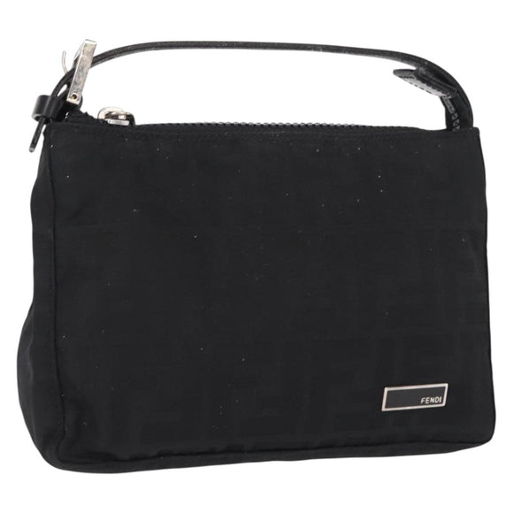 FENDI Zucca Canvas Pouch Black Silver Auth 152028