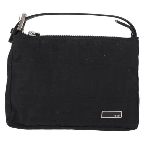 FENDI Zucca Canvas Pouch Black Silver Auth 152028