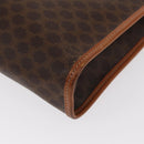CELINE Macadam Canvas Clutch Bag PVC Leather Brown Gold Auth 152035-16