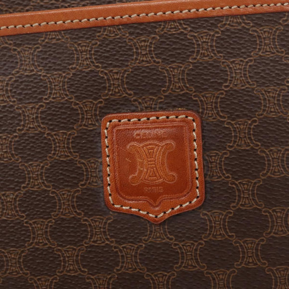 CELINE Macadam Canvas Clutch Bag PVC Leather Brown Gold Auth 152035