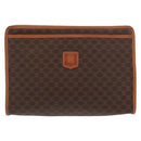 CELINE Macadam Canvas Clutch Bag PVC Leather Brown Gold Auth 152035-13