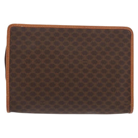 CELINE Macadam Canvas Clutch Bag PVC Leather Brown Gold Auth 152035 - 0