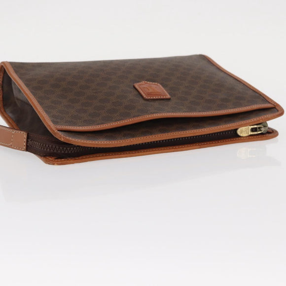 CELINE Macadam Canvas Clutch Bag PVC Leather Brown Gold Auth 152035