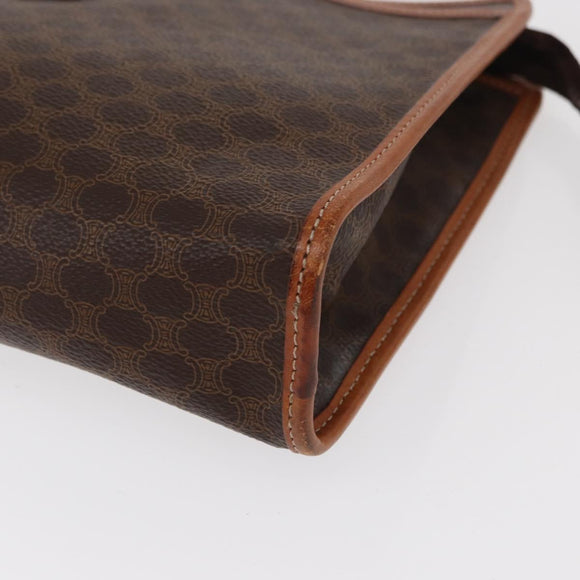 CELINE Macadam Canvas Clutch Bag PVC Leather Brown Gold Auth 152035