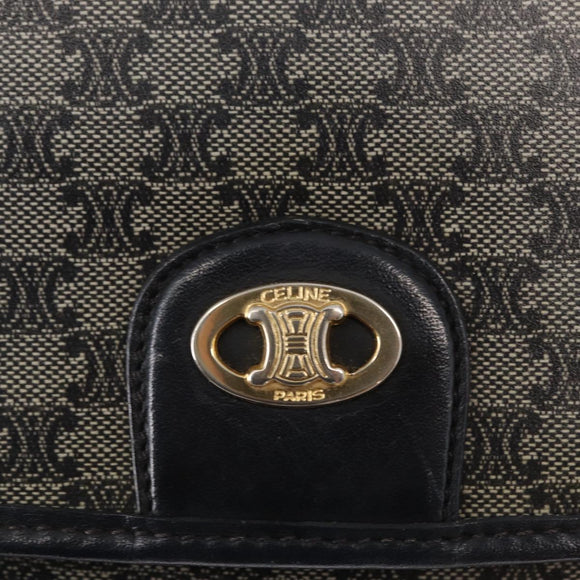 CELINE Macadam Canvas Shoulder Bag PVC Black Gold Auth 152036