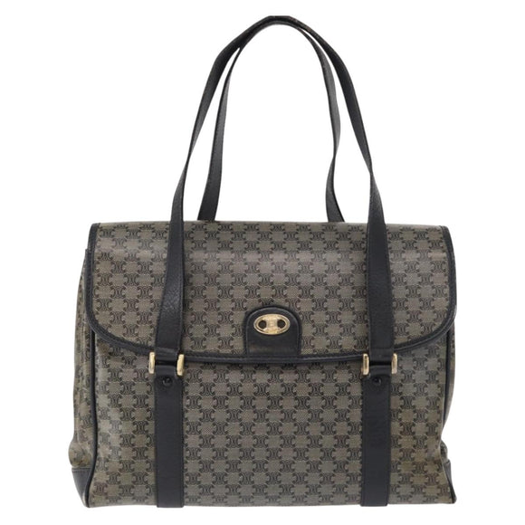 CELINE Macadam Canvas Shoulder Bag PVC Black Gold Auth 152036