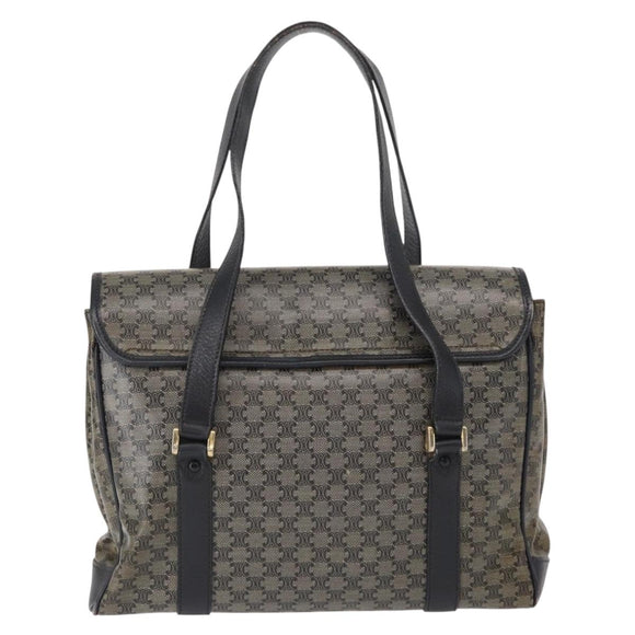 CELINE Macadam Canvas Shoulder Bag PVC Black Gold Auth 152036