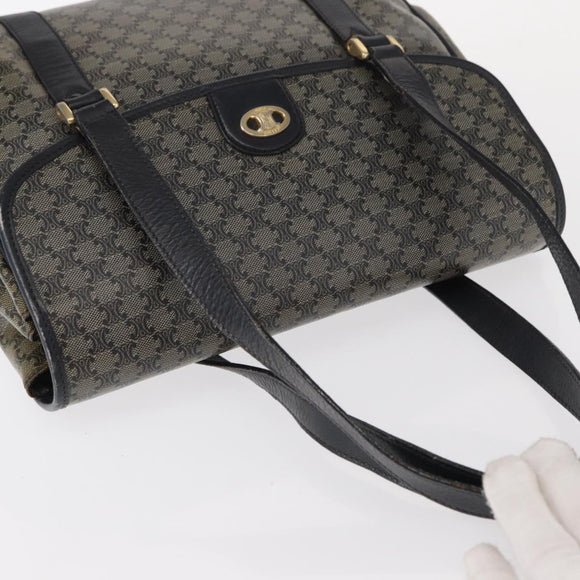 CELINE Macadam Canvas Shoulder Bag PVC Black Gold Auth 152036