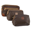 CELINE Macadam Canvas Clutch Bag PVC Leather 3 Set Brown Auth 152038-1