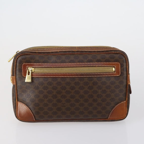 CELINE Macadam Canvas Clutch Bag PVC Leather 3 Set Brown Auth 152038