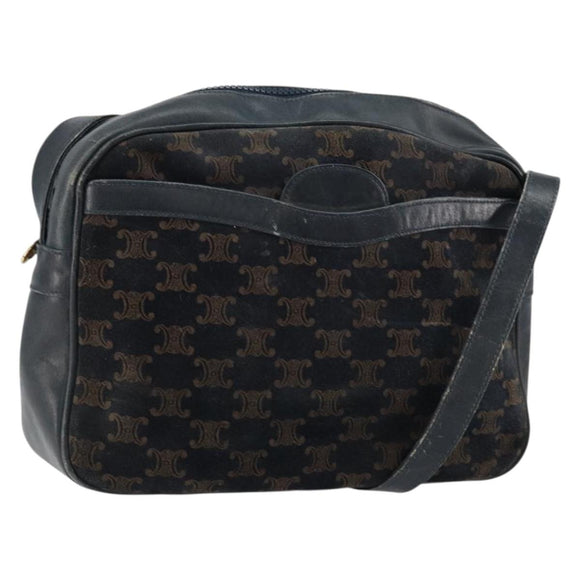 CELINE Macadam Canvas Shoulder Bag Black Gold Auth 152042