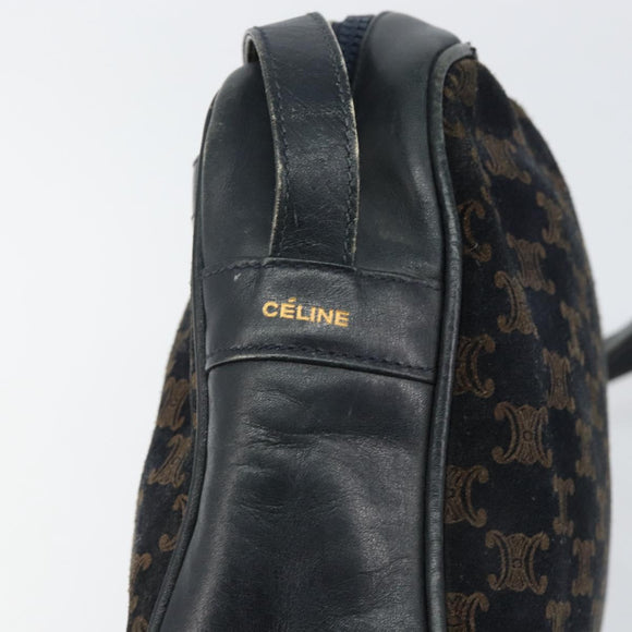 CELINE Macadam Canvas Shoulder Bag Black Gold Auth 152042
